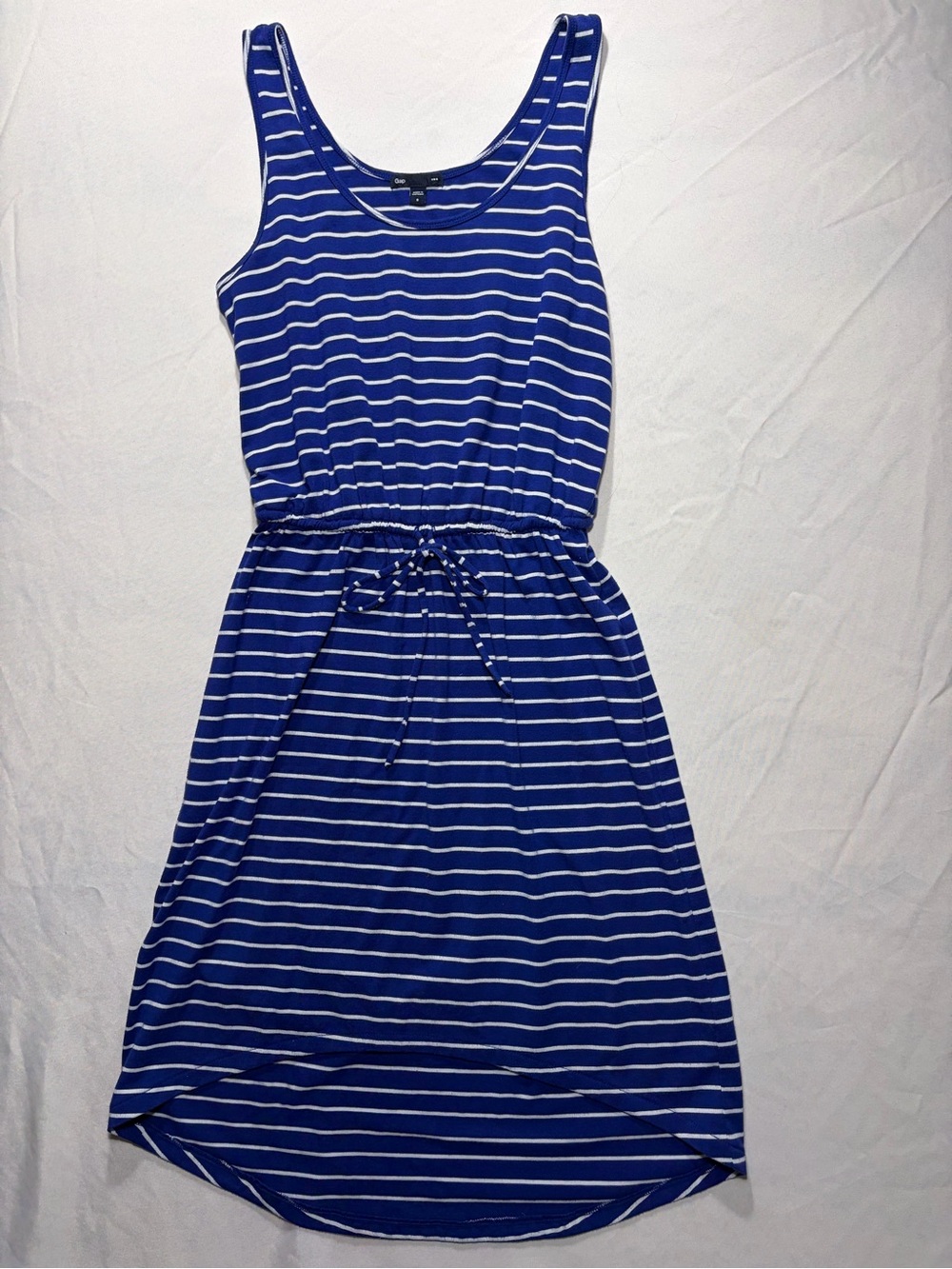 GAP Royal Blue and White Striped Sleeveless Waist-Tie Dress